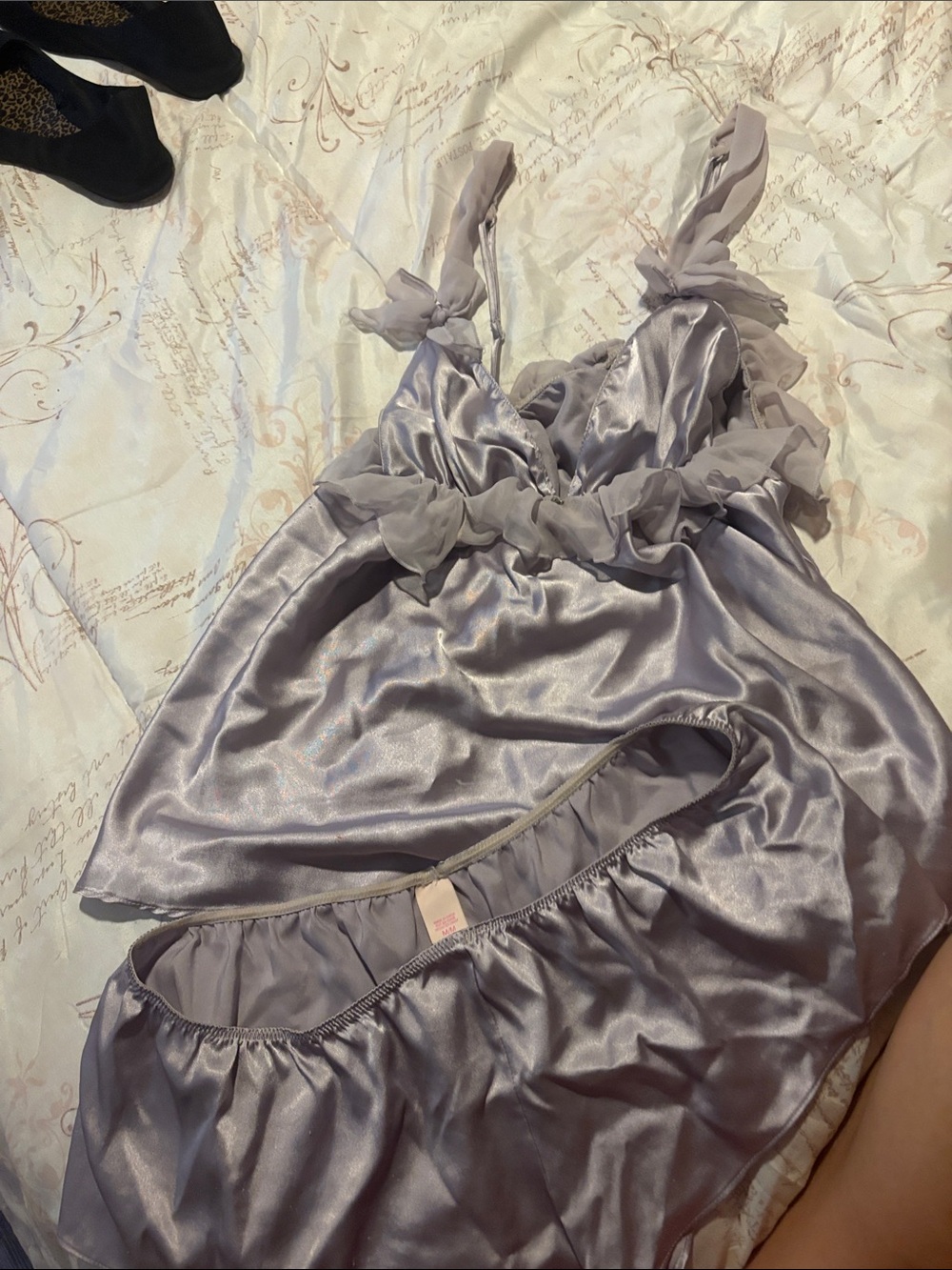 Victoria's Secret Lavender Satin Tie-Shoulder Camisole & Shorts Set